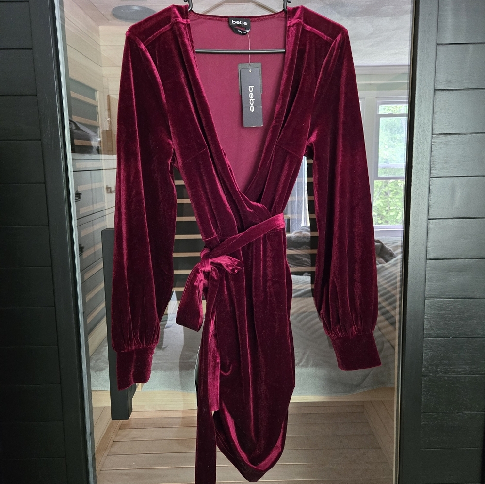 Bebe Red Long Sleeve Dress Velvet Elegance